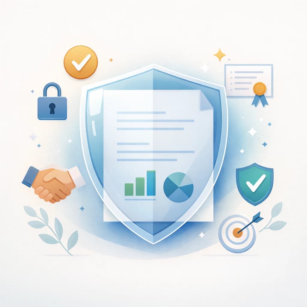 Ilustración de un documento protegido por un escudo como símbolo de integridad al humanizar texto.